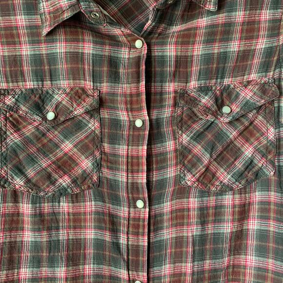 Hippie Laundry Sleeveless Plaid Button Up Shirt Boho Crochet Lace Ruffle Size L - Picture 5 of 15